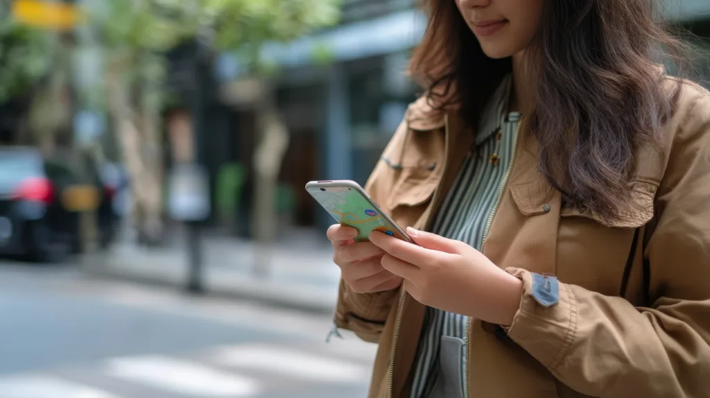 A woman uses google maps on her phone