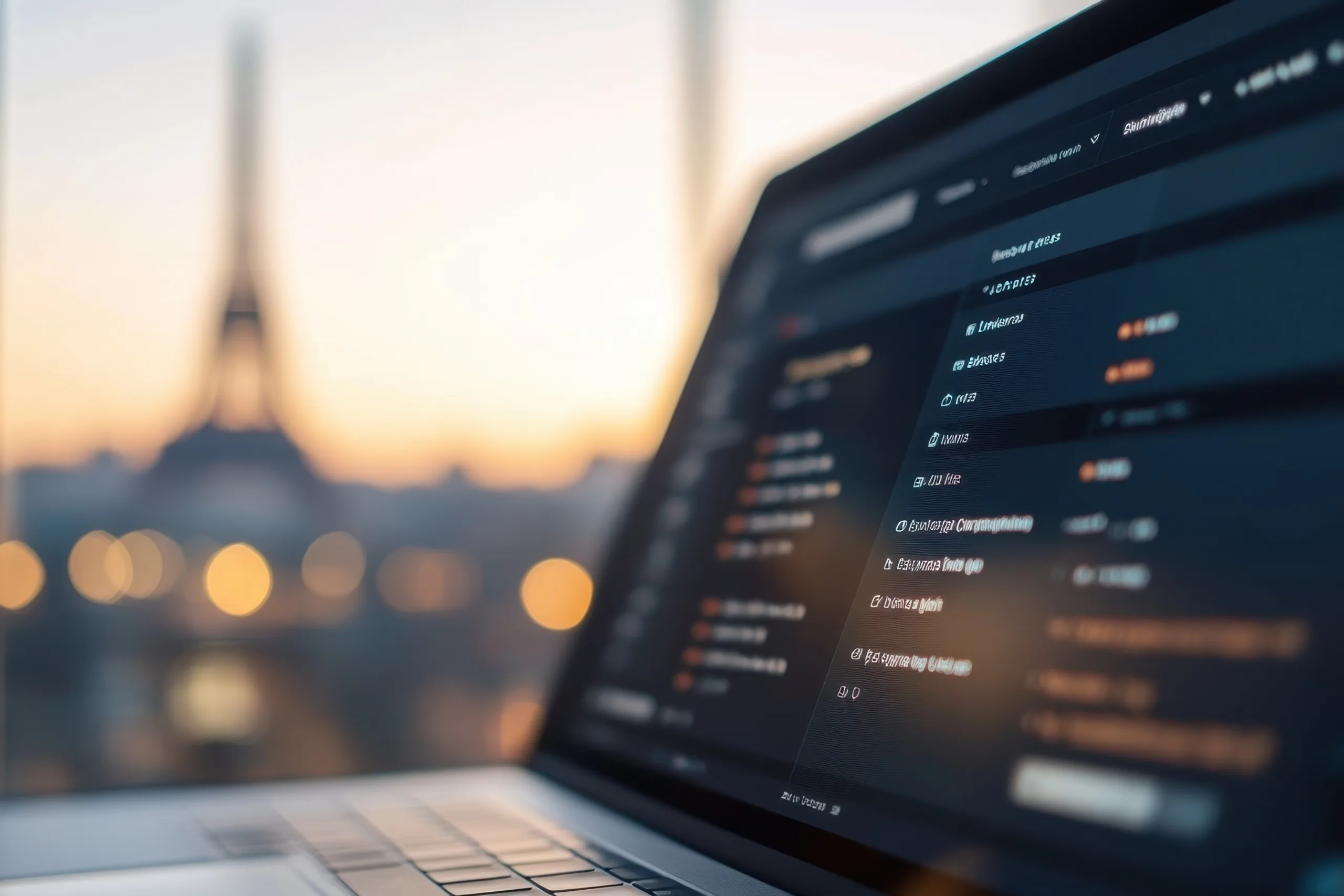 laptop monitor in front of the Eiffel Tower